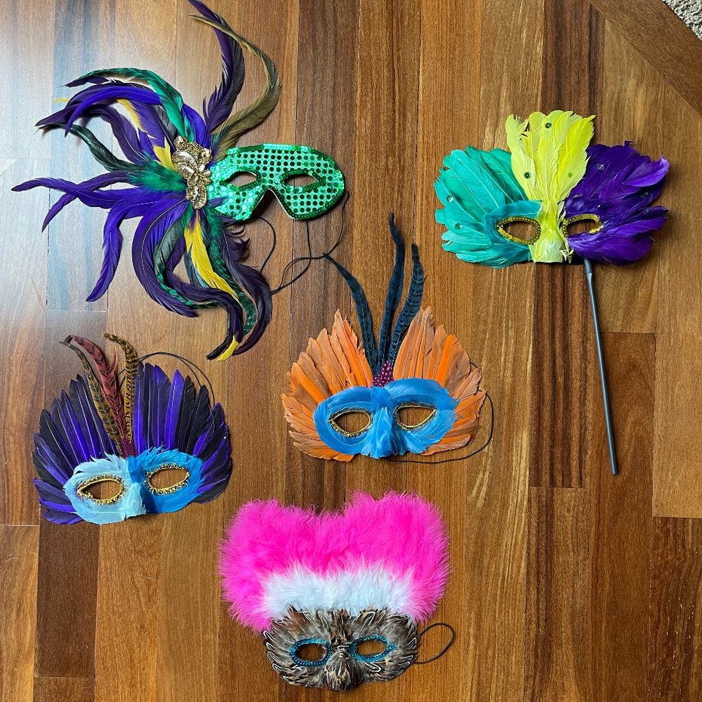 Five Vintage Mardi Gras Masquerade Masks